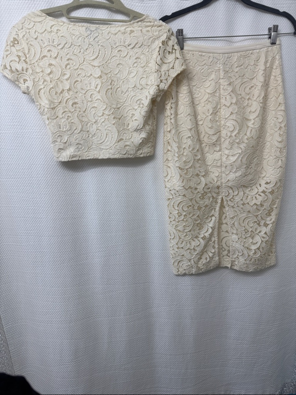 Express Cream Lace Pencil Skirt and Cream Lace Crop Top - Picture 5 of 10